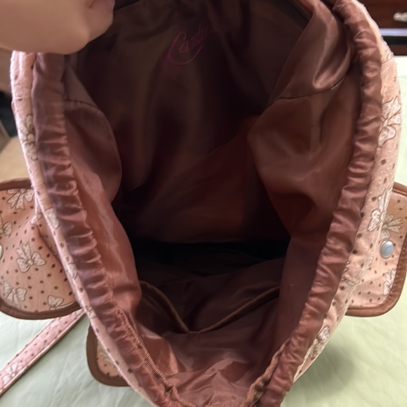 Pink and brown bow print backpack - Picture 4 of 5